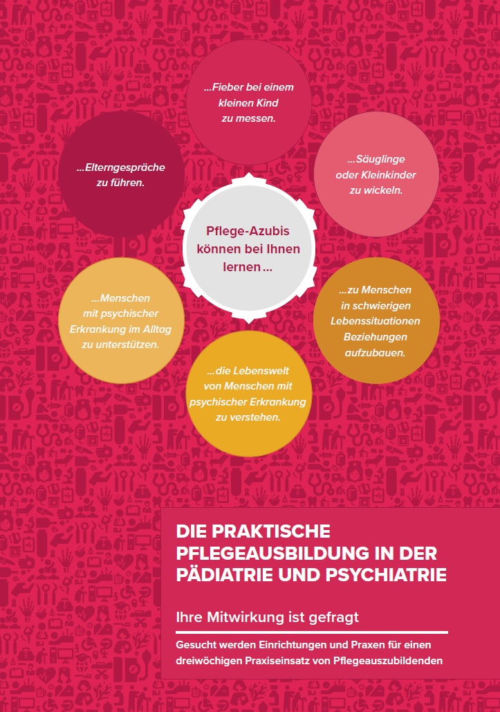 Titel Faltblatt Die praktische Pflegeausbildung in der Pädiatrie und Psychiatrie